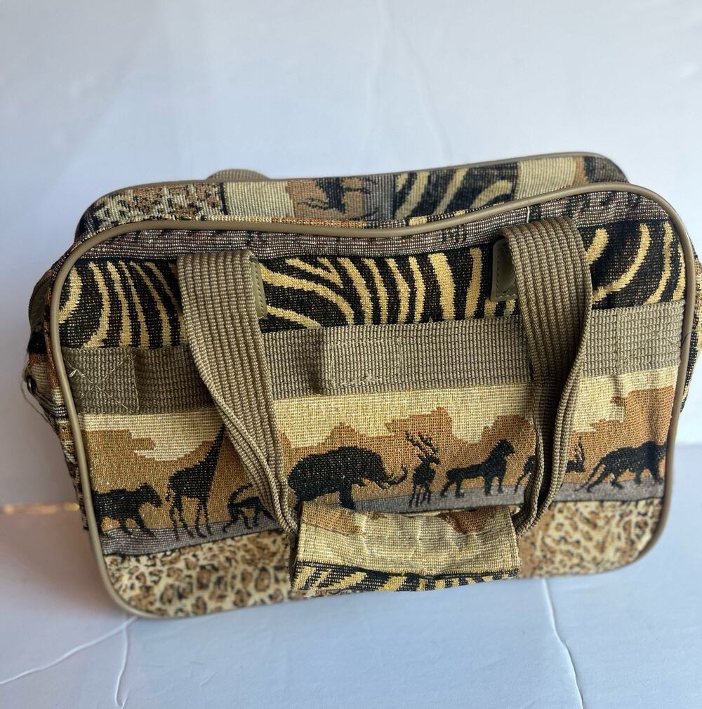 VTG Set Pioneer Express Canvas Travel Bag Carry on / Roller Bag Safari Print